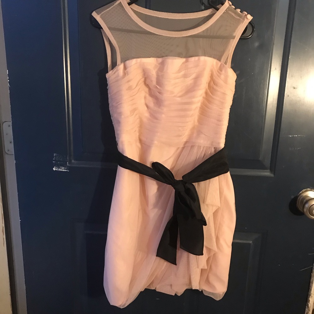 Blush bobbin net bridesmaid dress